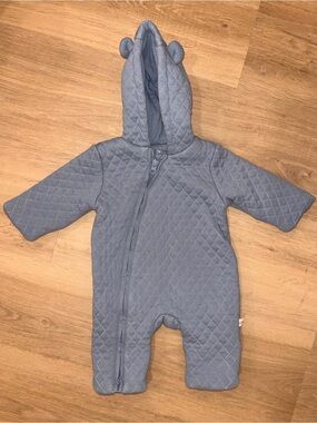 Tinykind Blue Quilted Bear Hood Pramsuit 0-3M